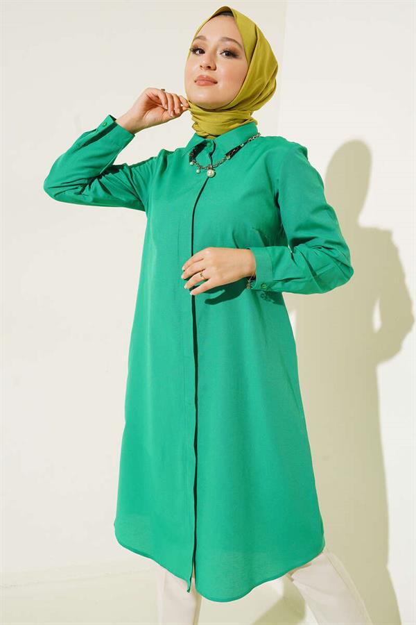 Long Model Classic Collar Emerald Green Tunic