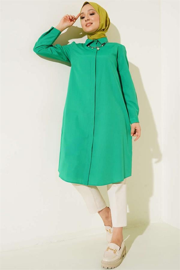 Long Model Classic Collar Emerald Green Tunic