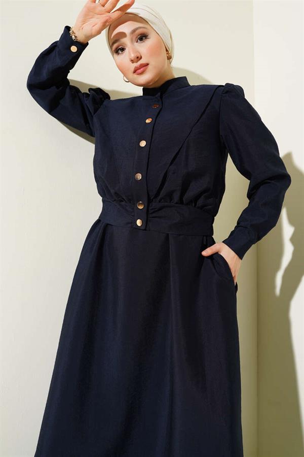 V-Neck Jacketed Vest 2 Piece Set Navy Blue
