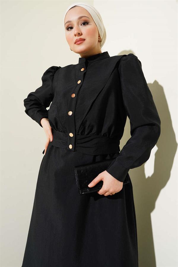 V-Neck Jacketed Vest 2 Piece Set Black
