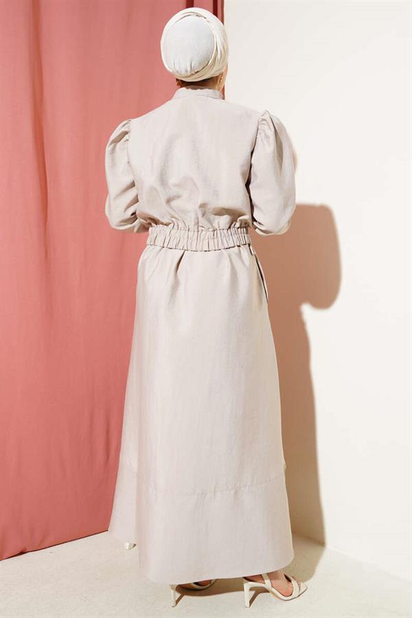 V-Neck Jacketed Vest 2 Piece Set Stone