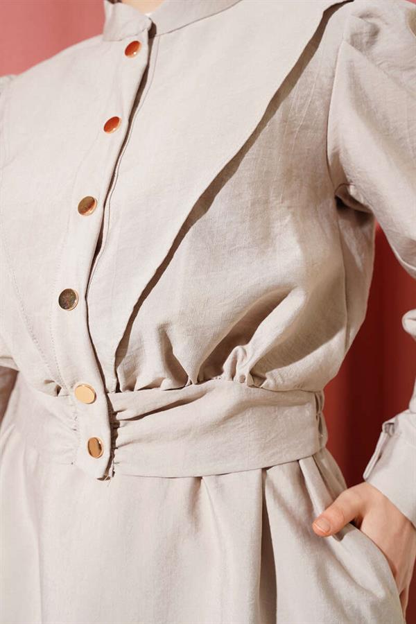 V-Neck Jacketed Vest 2 Piece Set Stone