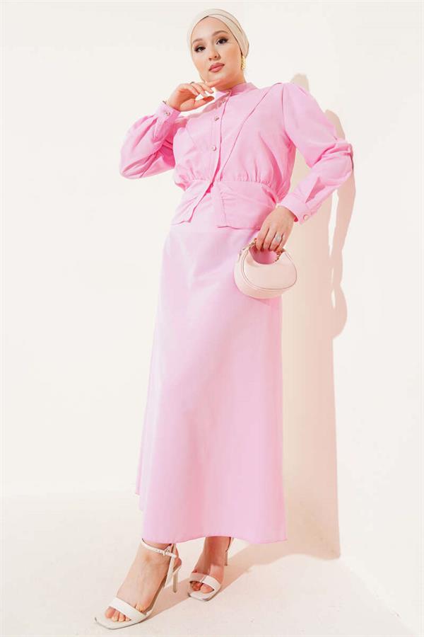 Pink Vest Suit with V-Neck Jacket