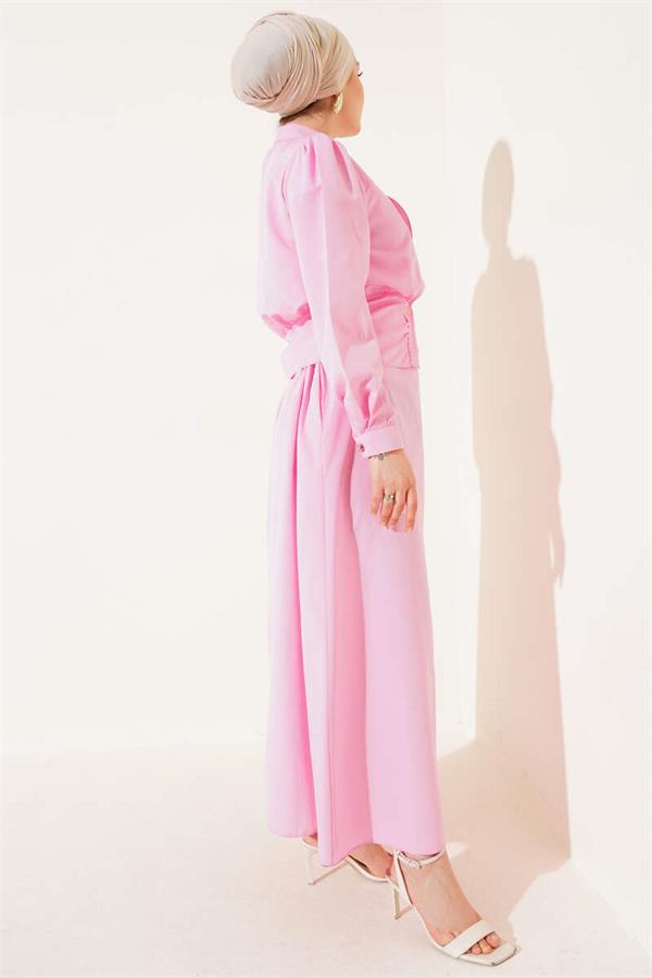 Pink Vest Suit with V-Neck Jacket