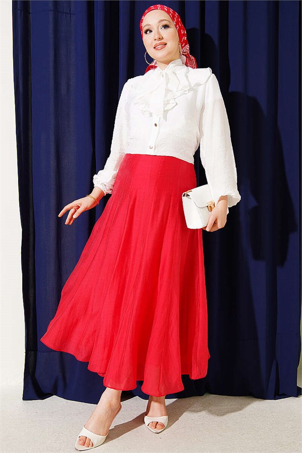 V-Neck Ruffled Short Shirt with Drawstring, Ecru