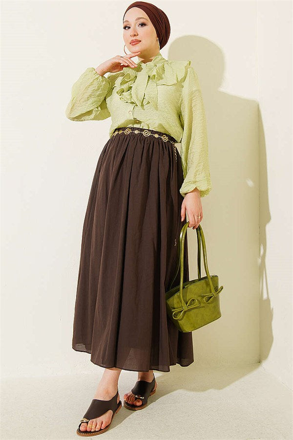 V-Neck Ruffled Drawstring Short Shirt, Pistachio Green
