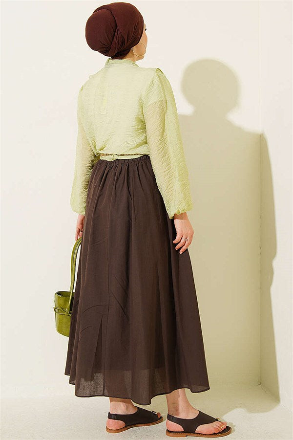 V-Neck Ruffled Drawstring Short Shirt, Pistachio Green