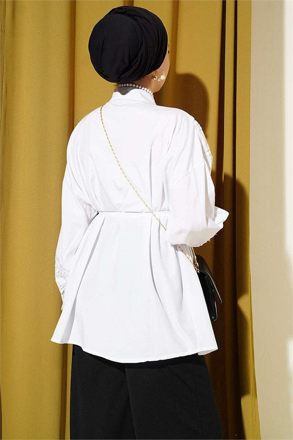 V-Neck Lace Detail Shirt White