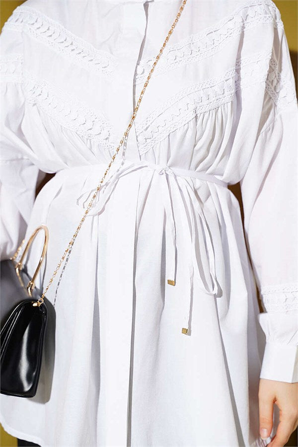 V-Neck Lace Detail Shirt White