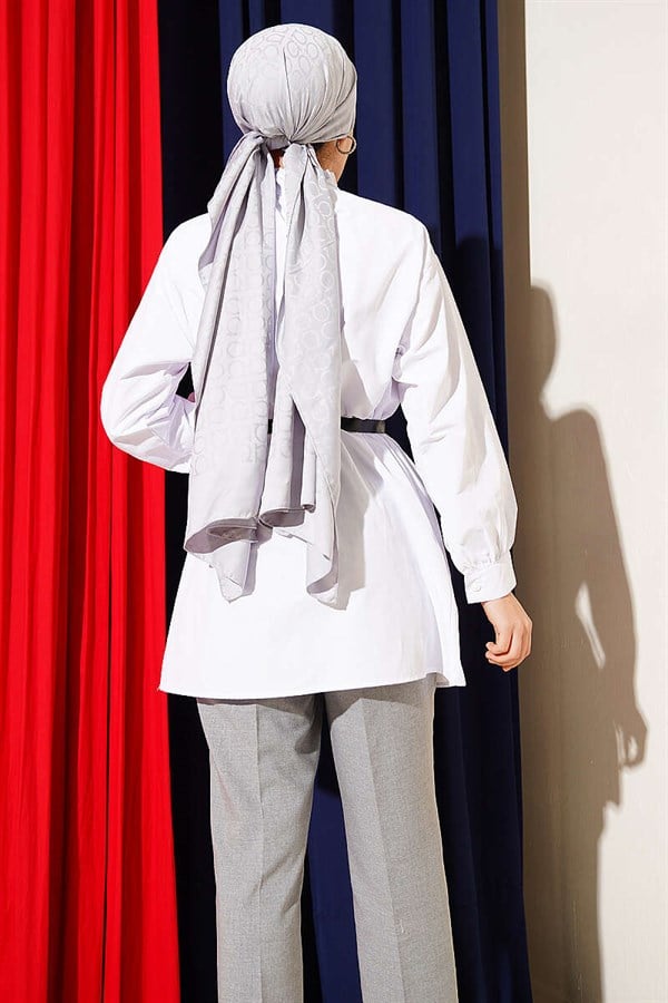 V-Ribbed Half-Brit Buttoned Tunic White