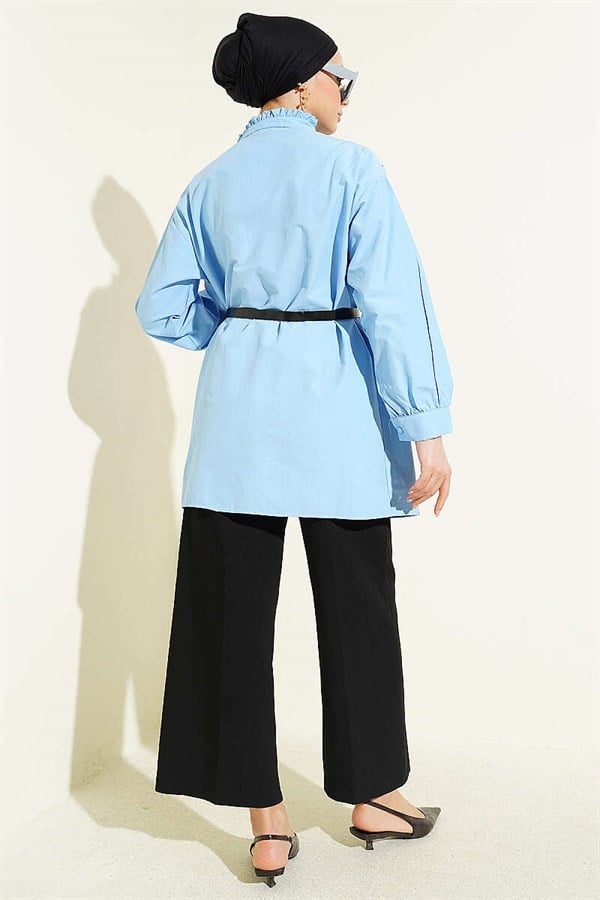 V-Ribbed Half British Buttoned Tunic Blue