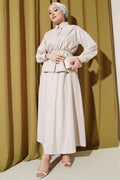 Beige Tencel Skirt 2 Piece Set with Stone Embellishments