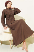 V-Shaped Tencel Skirt 2 Piece Set with Stone Embellishments, Chestnut