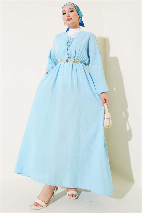 V-Neck Lace-Up Dress Ice Blue