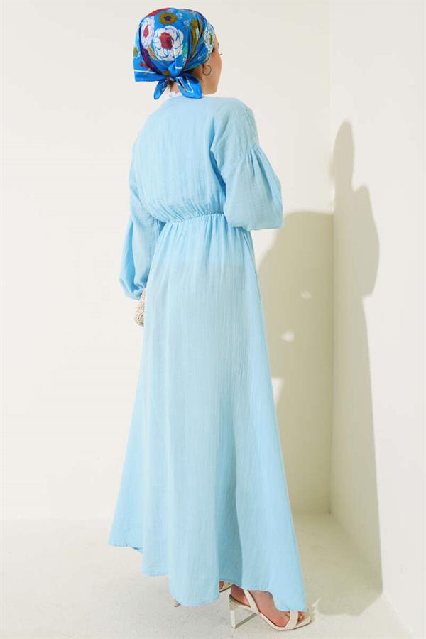 V-Neck Lace-Up Dress Ice Blue