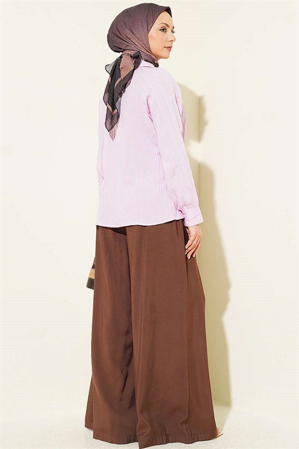 V-Neck Striped Lace-up Shirt Pink