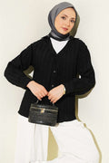 V-Neck Striped Lace-Up Shirt Black