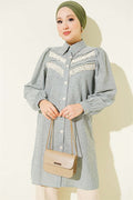 V-Neck Lace Striped Shirt Green