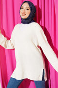 V-Neck Plain Knit Tunic, Ecru