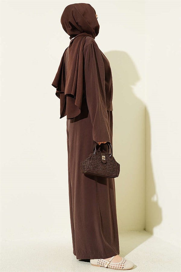 V-Neck 2 Piece Set with Tie Closure, Coffee