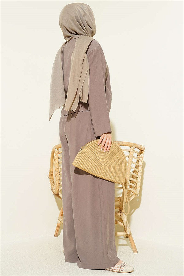 V-Neck 2 Piece Set with Tie Closure, Mink Color