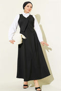 V-Neck Belted Sleeveless Dress Black