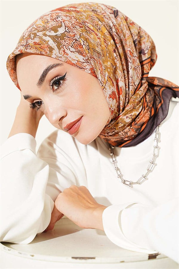 Velora Patterned Soft Scarf Dark Brown
