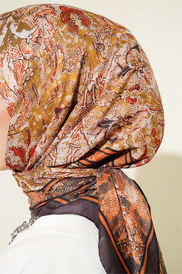 Velora Patterned Soft Scarf Dark Brown