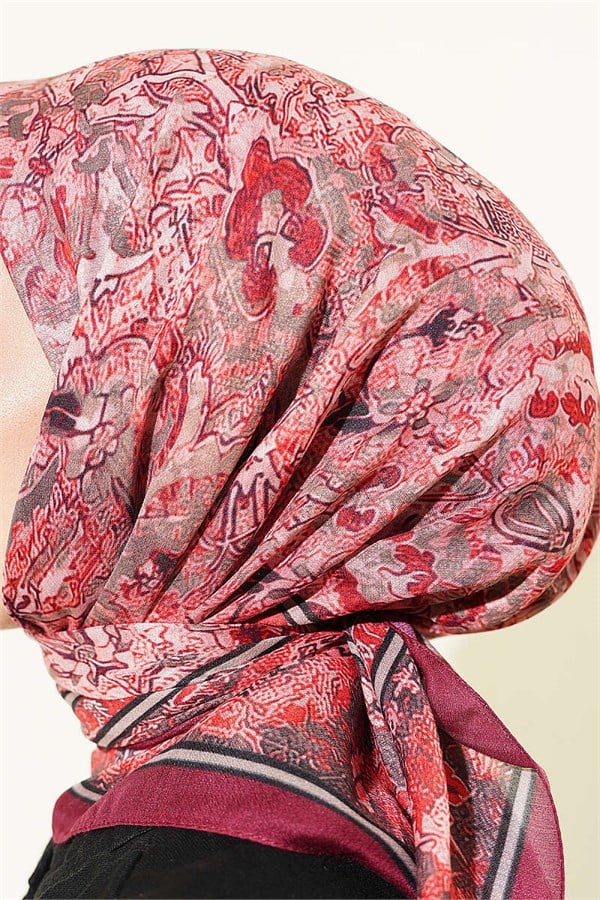 Velora Patterned Soft Scarf Claret Red