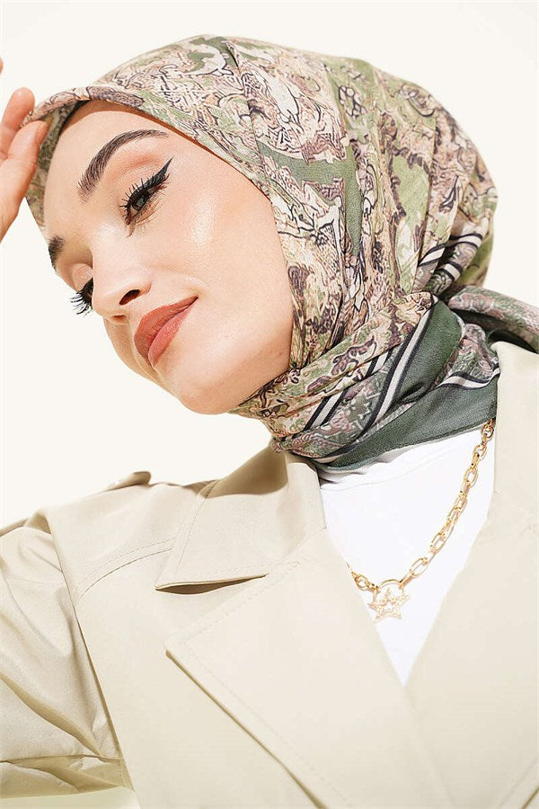 Velora Patterned Soft Scarf Khaki