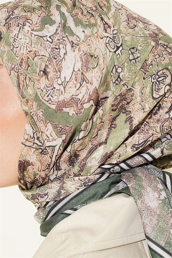 Velora Patterned Soft Scarf Khaki