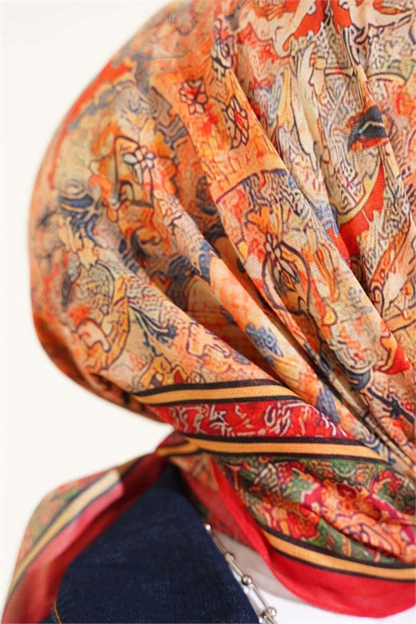 Velora Patterned Soft Scarf Red
