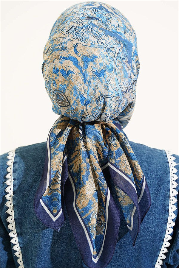 Velora Patterned Soft Scarf Navy Blue