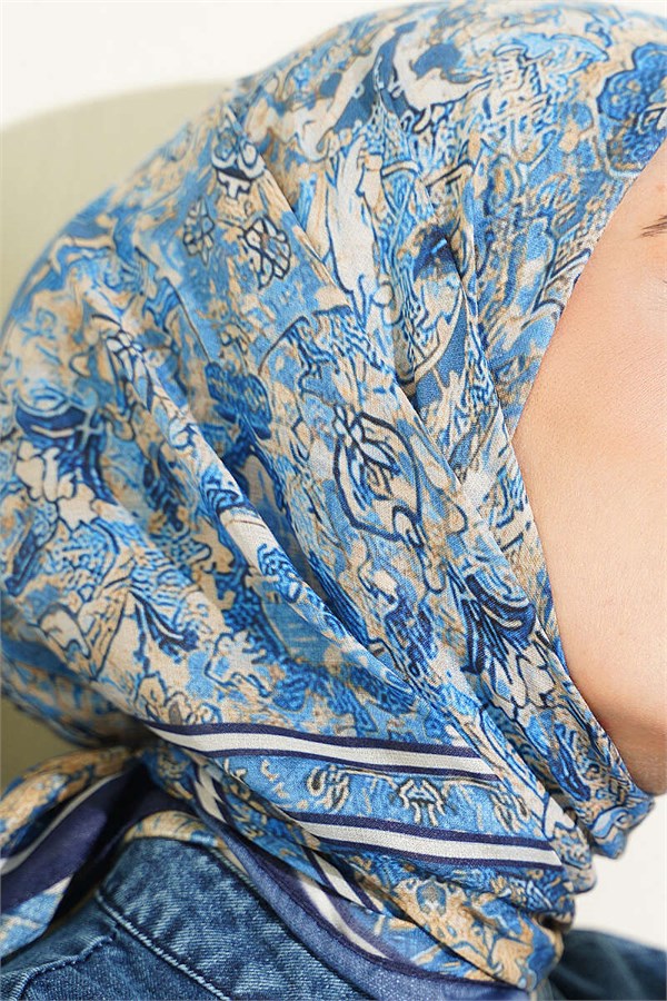 Velora Patterned Soft Scarf Navy Blue