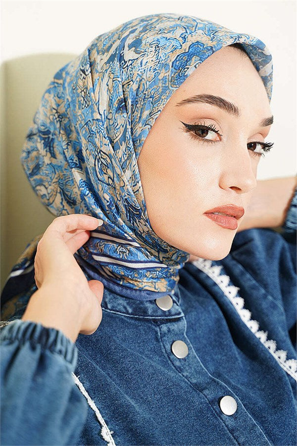Velora Patterned Soft Scarf Navy Blue