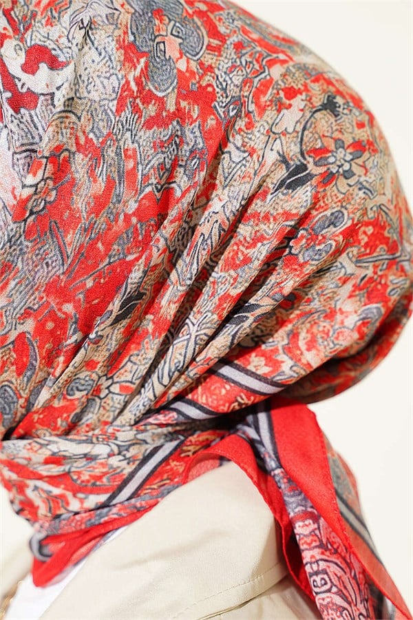 Velora Patterned Soft Scarf Pomegranate Blossom