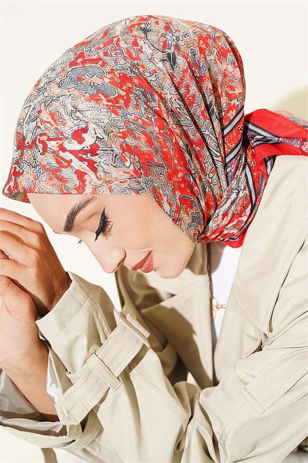Velora Patterned Soft Scarf Pomegranate Blossom
