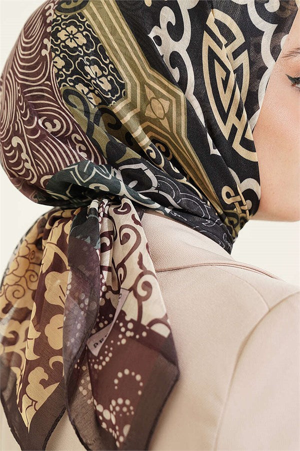 Vera Ethnic Patterned Scarf Chestnut