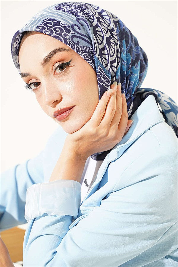 Vera Ethnic Patterned Scarf, Navy Blue