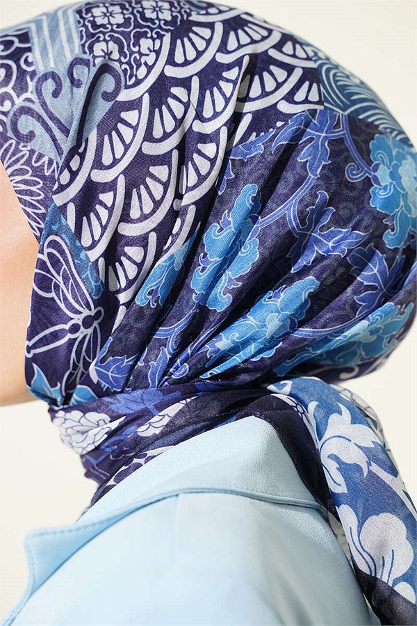 Vera Ethnic Patterned Scarf, Navy Blue