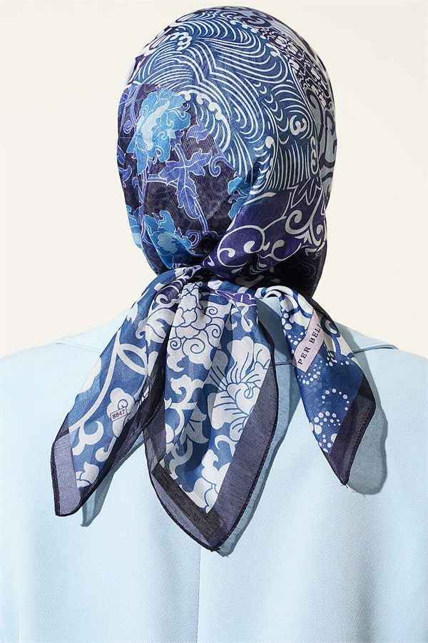 Vera Ethnic Patterned Scarf, Navy Blue