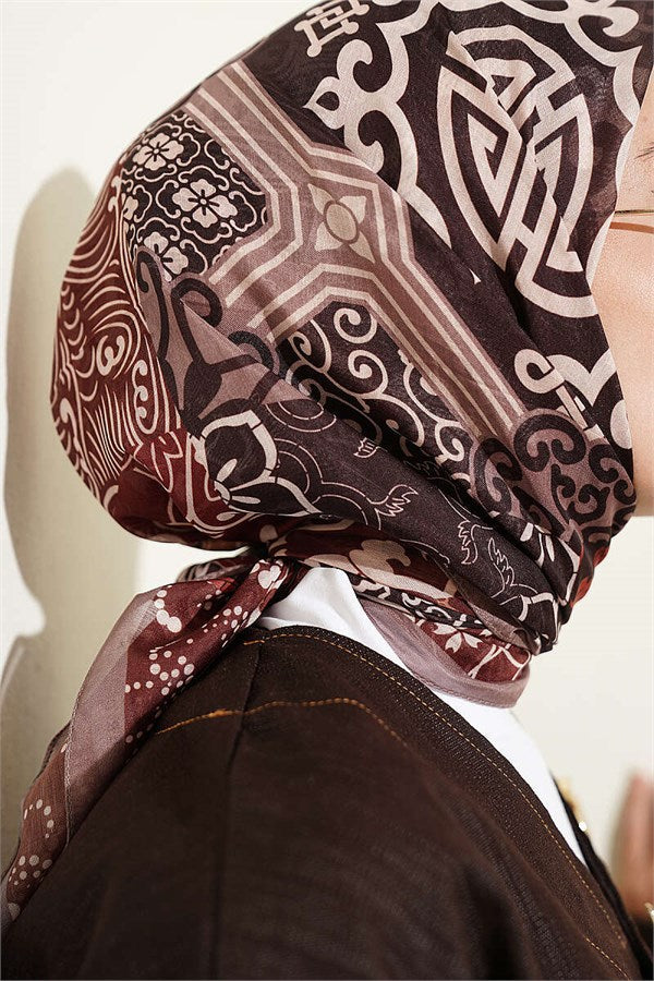 Vera Ethnic Patterned Scarf, Mink