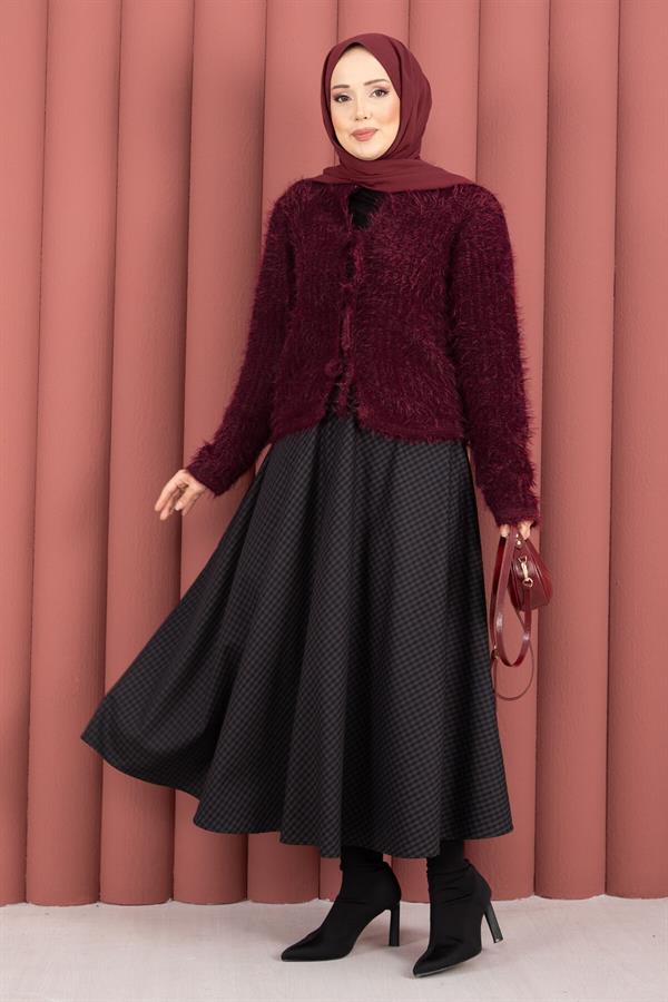 Vera Front-Tie Plush Cardigan, Burgundy