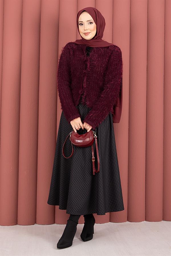 Vera Front-Tie Plush Cardigan, Burgundy