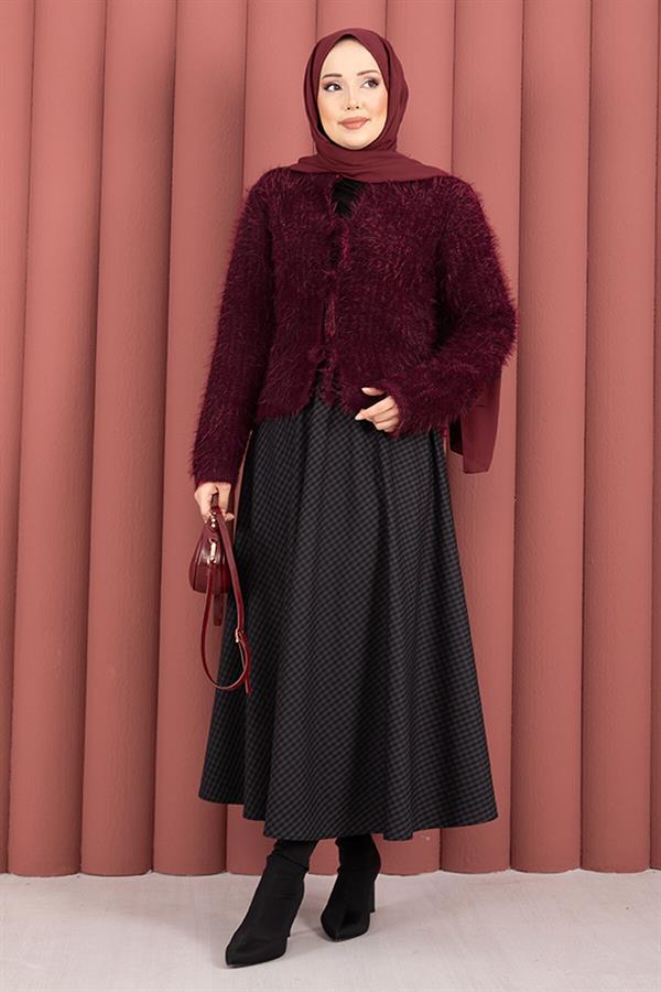 Vera Front-Tie Plush Cardigan, Burgundy