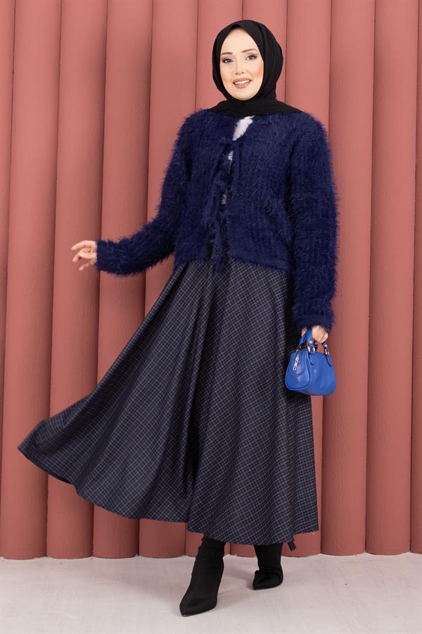 Vera Front-Tie Plush Cardigan Navy Blue