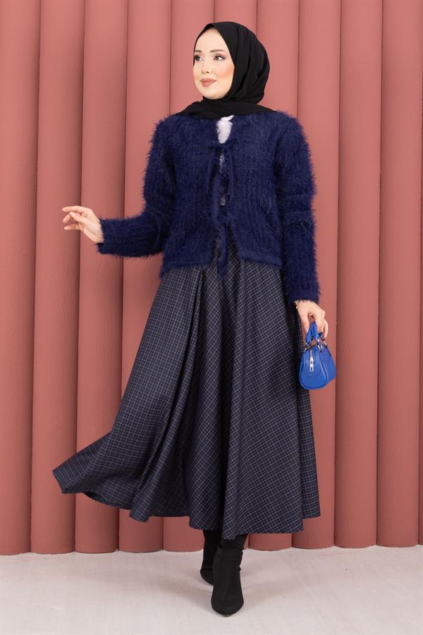 Vera Front-Tie Plush Cardigan Navy Blue