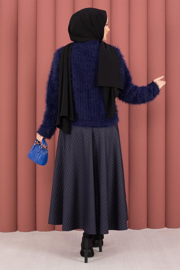 Vera Front-Tie Plush Cardigan Navy Blue