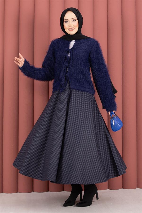 Vera Front-Tie Plush Cardigan Navy Blue