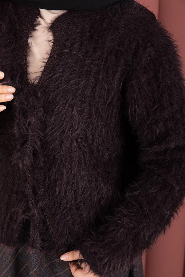 Vera Front-Tie Plush Cardigan, Plum